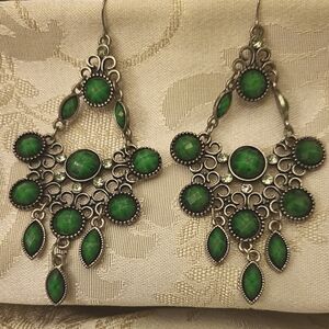 Chandelier Earrings with green stones